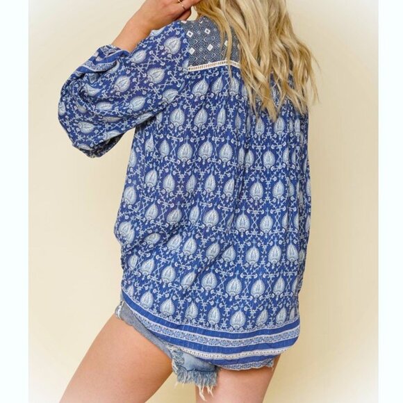 Spell & The Gypsy Collective Designs Indigo ORACLE BLOUSE Blue Boho Tunic Top XS - Picture 11 of 11